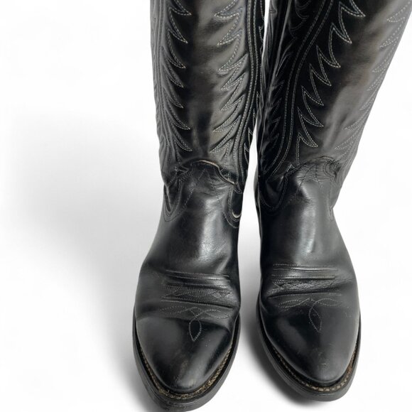 Texas Black Leather Western Cowboy Cowgirl Boots Women's 7 D - Picture 5 of 15